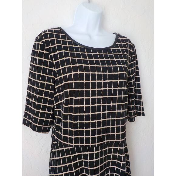 Connected Apparel Women 8 Black Squares Knit Dress Fit Flare Half Sleeve Keyhole - Picture 4 of 11